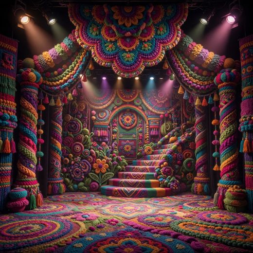 Crocheted Grand Staircase Hall — free Maximalist Yarn Rooms knitted art print