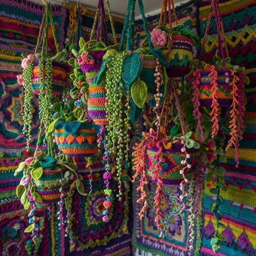 Crocheted Jewelry Display Wall — free Maximalist Yarn Rooms knitted art print