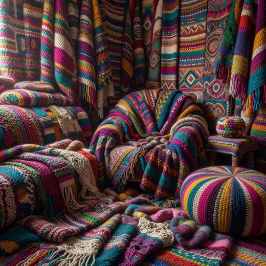 Crocheted Knitted Furniture Room — free Maximalist Yarn Rooms knitted art print