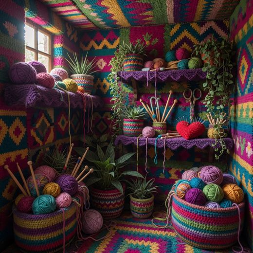 Crocheted Plant Shop Interior — free Maximalist Yarn Rooms knitted art print