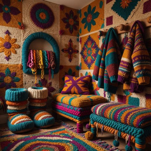 Crocheted Rainbow Alcove Pillow — free Maximalist Yarn Rooms knitted art print