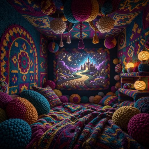 Crocheted Starry Night Bedroom — free Maximalist Yarn Rooms knitted art print