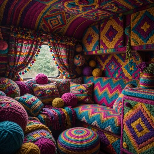 Crocheted Window Nook Room — free Maximalist Yarn Rooms knitted art print