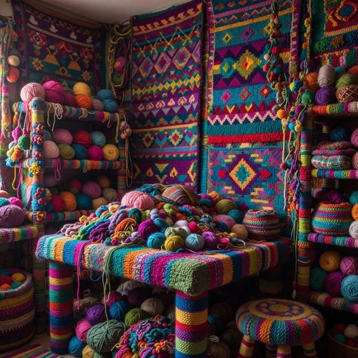 Crocheted Yarn Ball Storage — free Maximalist Yarn Rooms knitted art print
