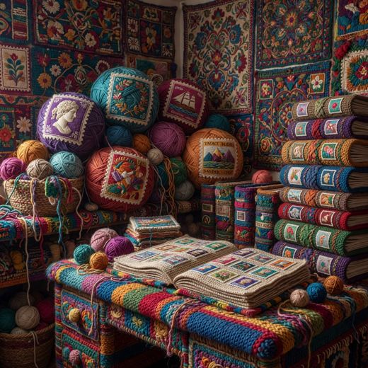 Knitted Reading Room With Books — free Maximalist Yarn Rooms knitted art print