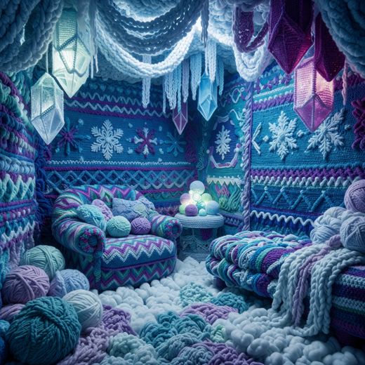 Knitted Winter Tent Bedroom — free Maximalist Yarn Rooms knitted art print