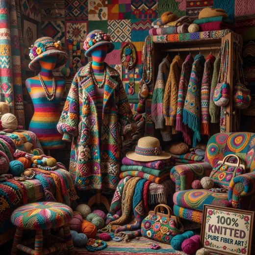 Yarn Bombed Clothing Closet Scene — free Maximalist Yarn Rooms knitted art print