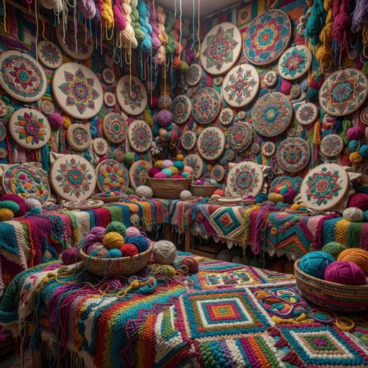 Yarn Bombed Mandala Wall Room — free Maximalist Yarn Rooms knitted art print