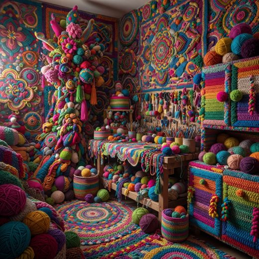 Yarn Candy Gumball Machine Scene — free Maximalist Yarn Rooms knitted art print