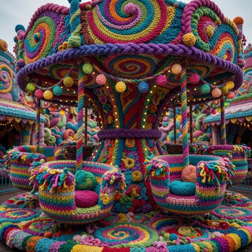 Yarn Carousel Amusement Ride Variant — free Maximalist Yarn Rooms knitted art print