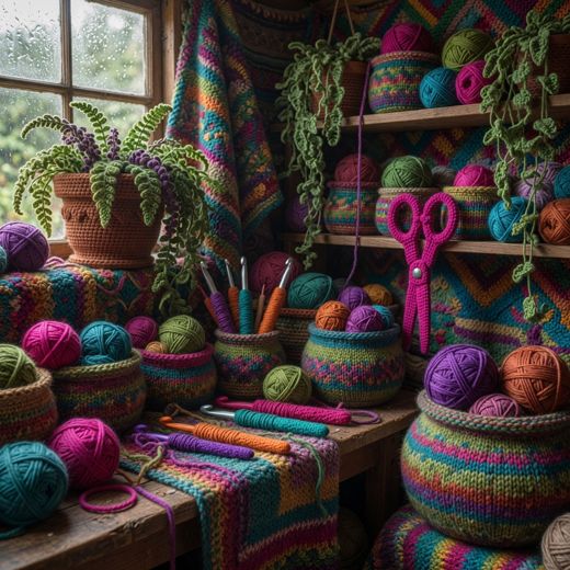 Yarn Craft Desk With Scissors — free Maximalist Yarn Rooms knitted art print