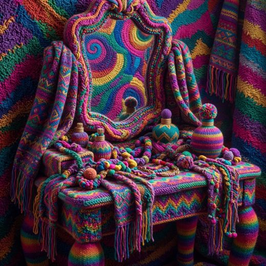 Yarn Ornate Armchair — free Maximalist Yarn Rooms knitted art print