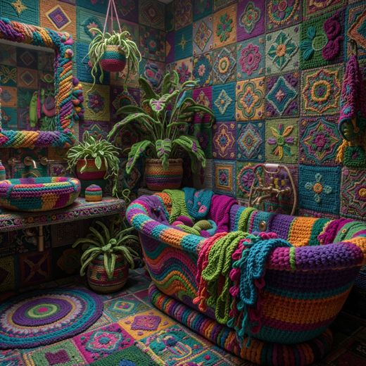 Yarn Sitting Room Scene — free Maximalist Yarn Rooms knitted art print