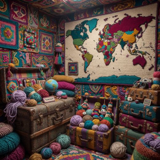 Yarn Travel Trunk Room — free Maximalist Yarn Rooms knitted art print