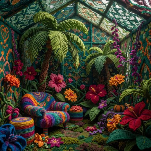 Crocheted Tropical Jungle Room — free Maximalist Yarn Rooms knitted art print