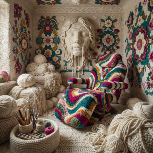 Crocheted Bust Statue Nook — free Maximalist Yarn Rooms knitted art print