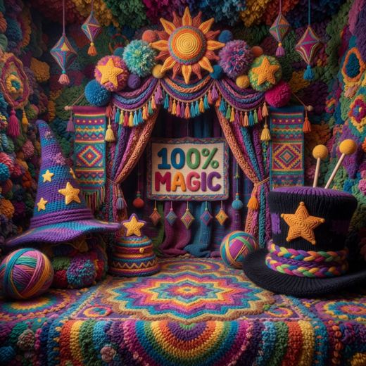100 Percent Magic Hat Shop Sign — free Maximalist Yarn Rooms knitted art print