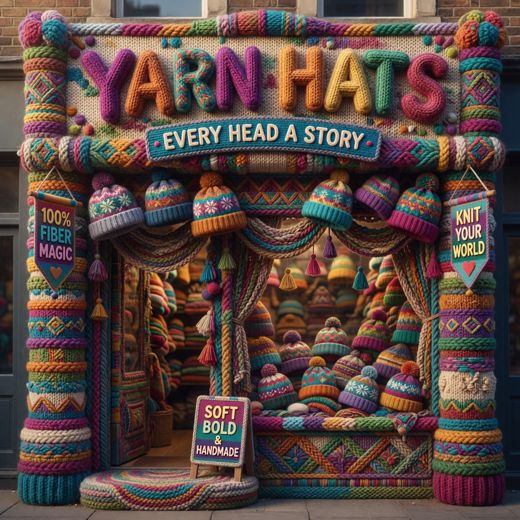 Yarn Hat Shop Storefront Sign — free Maximalist Yarn Rooms knitted art print