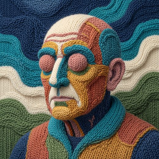 Bald Old Man — free Mixed Portrait Studies knitted art print