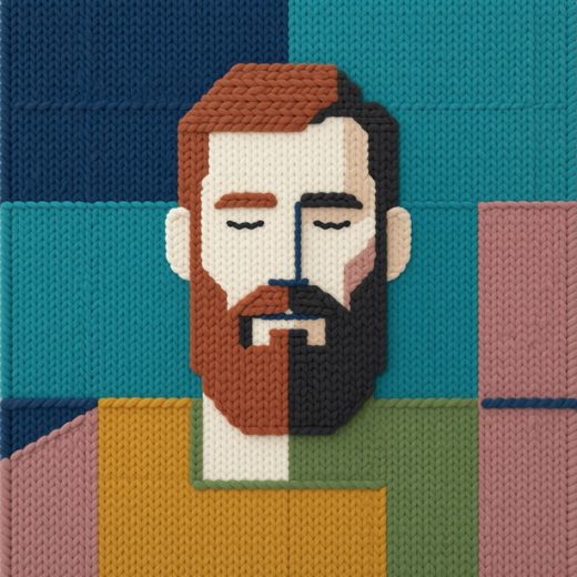 Bearded Man Eyes Closed — free Mixed Portrait Studies knitted art print
