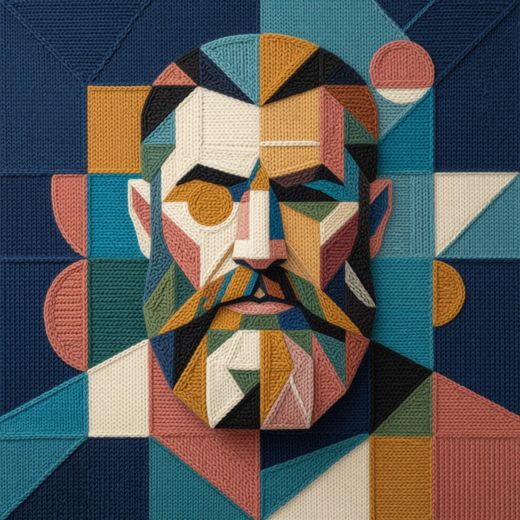 Bearded Man Mosaic Portrait — free Mixed Portrait Studies knitted art print