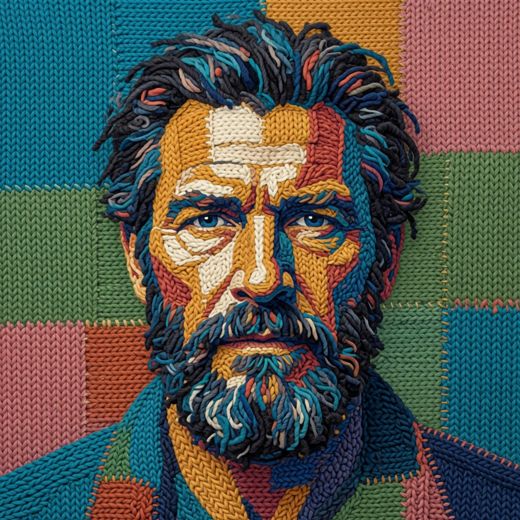 Bearded Man Portrait — free Mixed Portrait Studies knitted art print