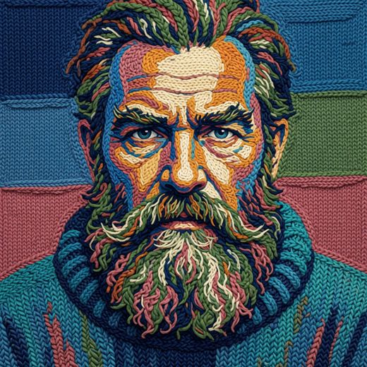 Bearded Man Portrait — free Mixed Portrait Studies knitted art print
