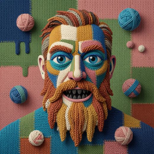 Bearded Man Wide Eyes — free Mixed Portrait Studies knitted art print