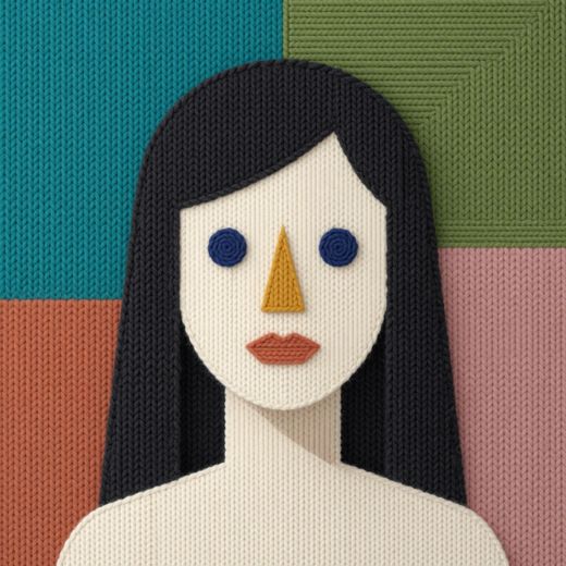 Blank Faced Doll Girl — free Mixed Portrait Studies knitted art print