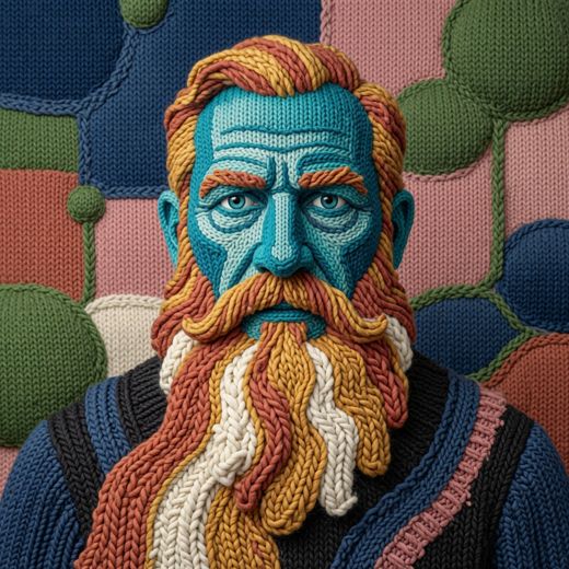 Blue Toned Bearded Man — free Mixed Portrait Studies knitted art print