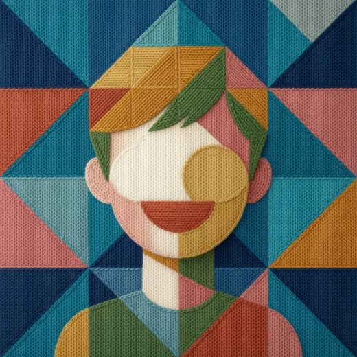 Boy Geometric Portrait — free Mixed Portrait Studies knitted art print