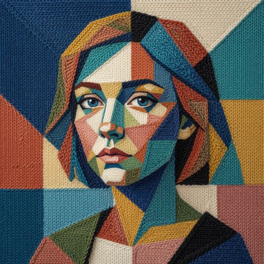 Color Block Woman Portrait — free Mixed Portrait Studies knitted art print