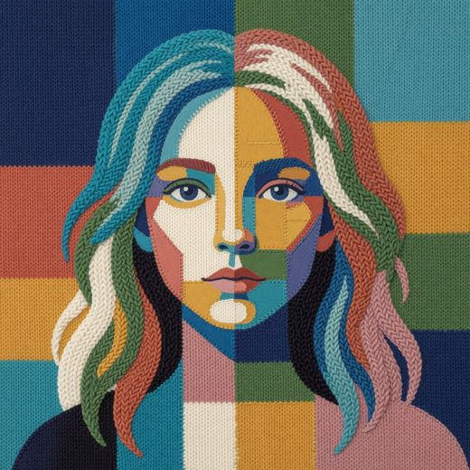 Colorful Geometric Woman Portrait — free Mixed Portrait Studies knitted art print