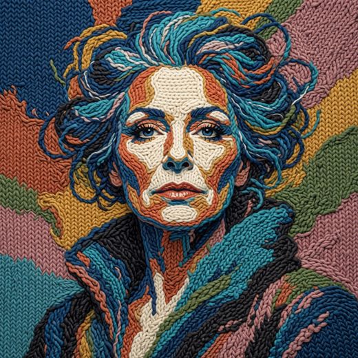 Curly Haired Older Woman — free Mixed Portrait Studies knitted art print