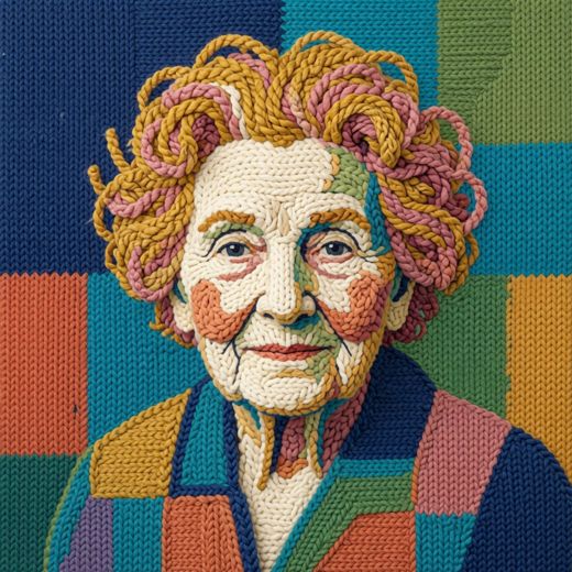 Curly Haired Older Woman — free Mixed Portrait Studies knitted art print