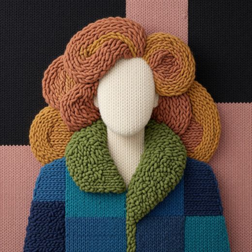 Curly Haired Woman Figure — free Mixed Portrait Studies knitted art print