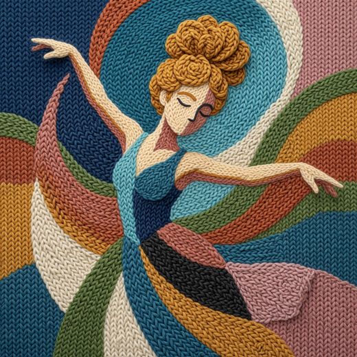 Dancing Woman Figure — free Mixed Portrait Studies knitted art print