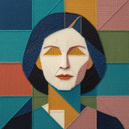 Dark Haired Woman Portrait — free Mixed Portrait Studies knitted art print