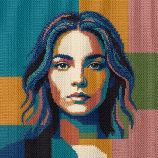 Dark Haired Woman Portrait — free Mixed Portrait Studies knitted art print
