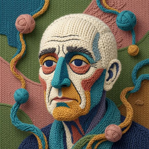 Elderly Bald Man Portrait — free Mixed Portrait Studies knitted art print