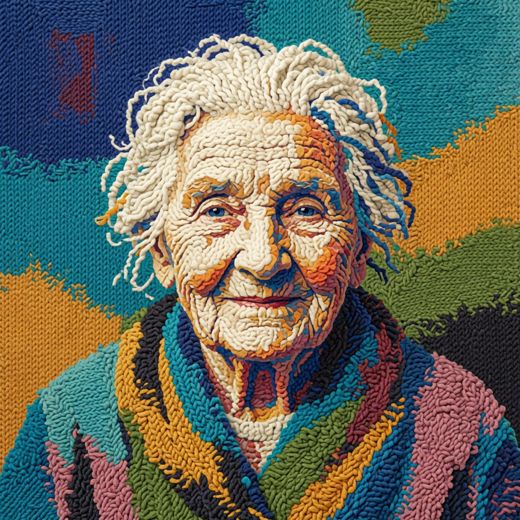 Elderly Curly Haired Woman — free Mixed Portrait Studies knitted art print