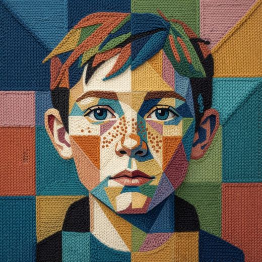 Freckled Boy Portrait — free Mixed Portrait Studies knitted art print
