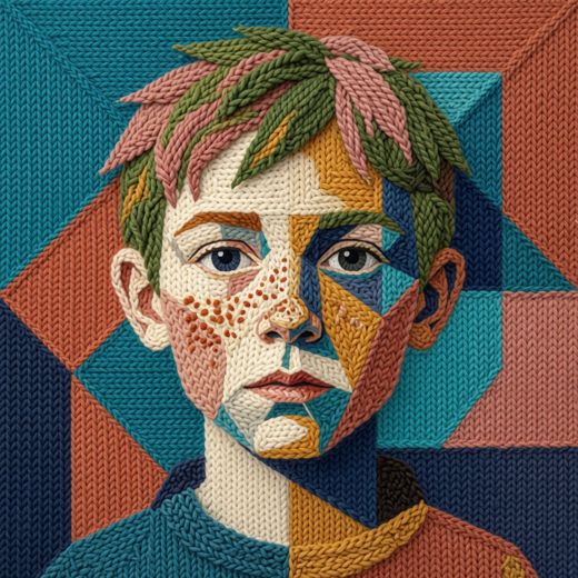 Freckled Boy Portrait — free Mixed Portrait Studies knitted art print