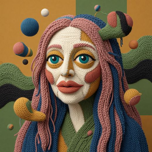 Freckled Woman With Orbs — free Mixed Portrait Studies knitted art print