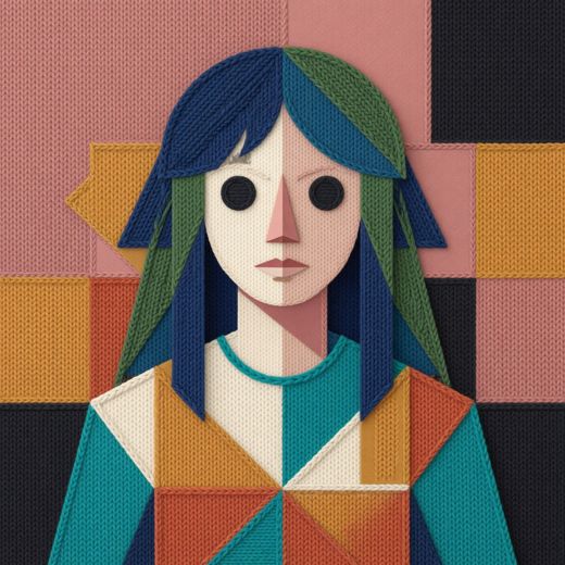 Girl Portrait Dark Eyes — free Mixed Portrait Studies knitted art print