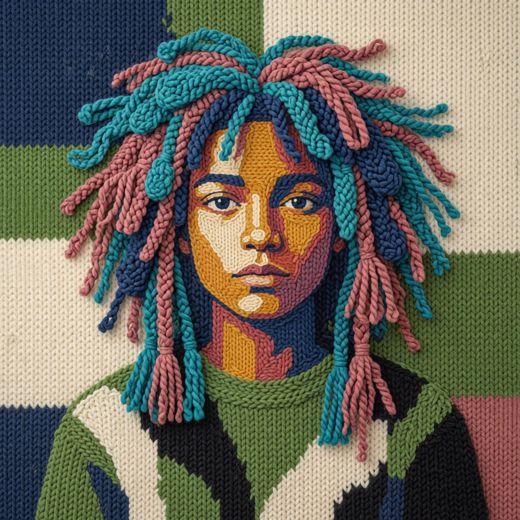 Girl With Colorful Hair — free Mixed Portrait Studies knitted art print
