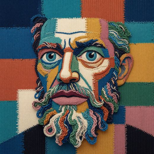 Gray Bearded Blue Eyed Man — free Mixed Portrait Studies knitted art print