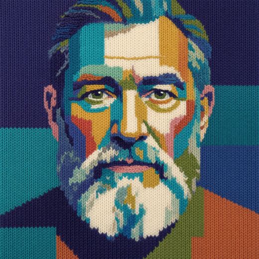 Gray Bearded Man Portrait — free Mixed Portrait Studies knitted art print