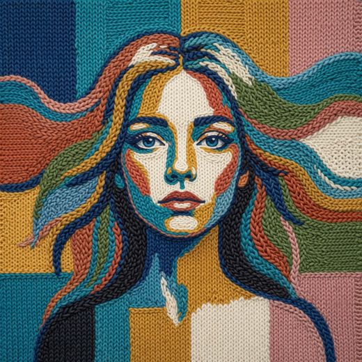 Long Haired Young Woman — free Mixed Portrait Studies knitted art print