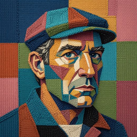 Man In Cap Portrait — free Mixed Portrait Studies knitted art print